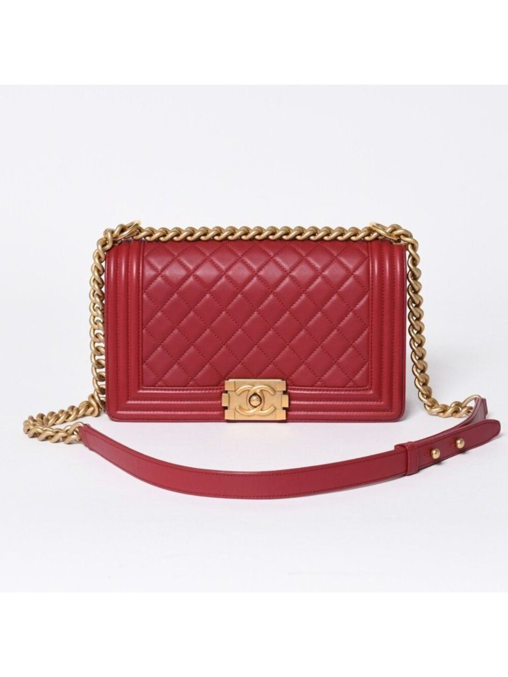 Chanel Boy Chain Shoulder Bag Lambskin CC Logo Pink Gold